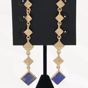 JARDIN Gold Blue Sodalite Stone Dangle Drop Post Earrings ~ NEW